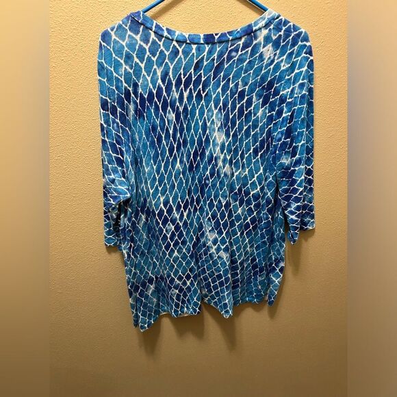 CATHERINES V Neck cardigan sweater Blue White Short Sleeve Top size 1X 18/20w - Picture 4 of 8